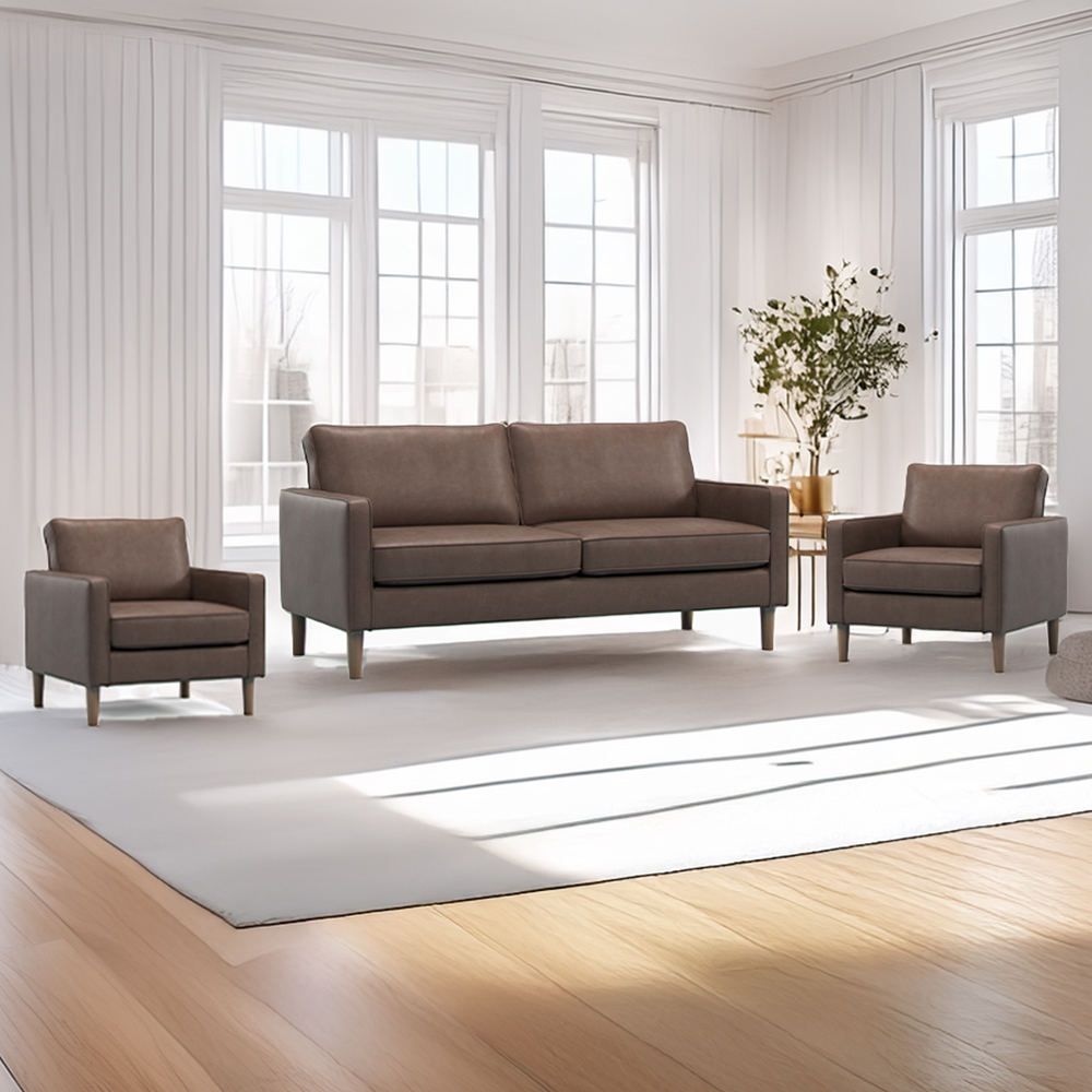 Bexhill 5 Seater Brown Faux Leather Sofa Suite Image 1