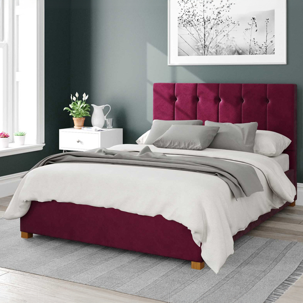 Aspire Hepburn King Size Berry Plush Velvet Ottoman Bed Image 1
