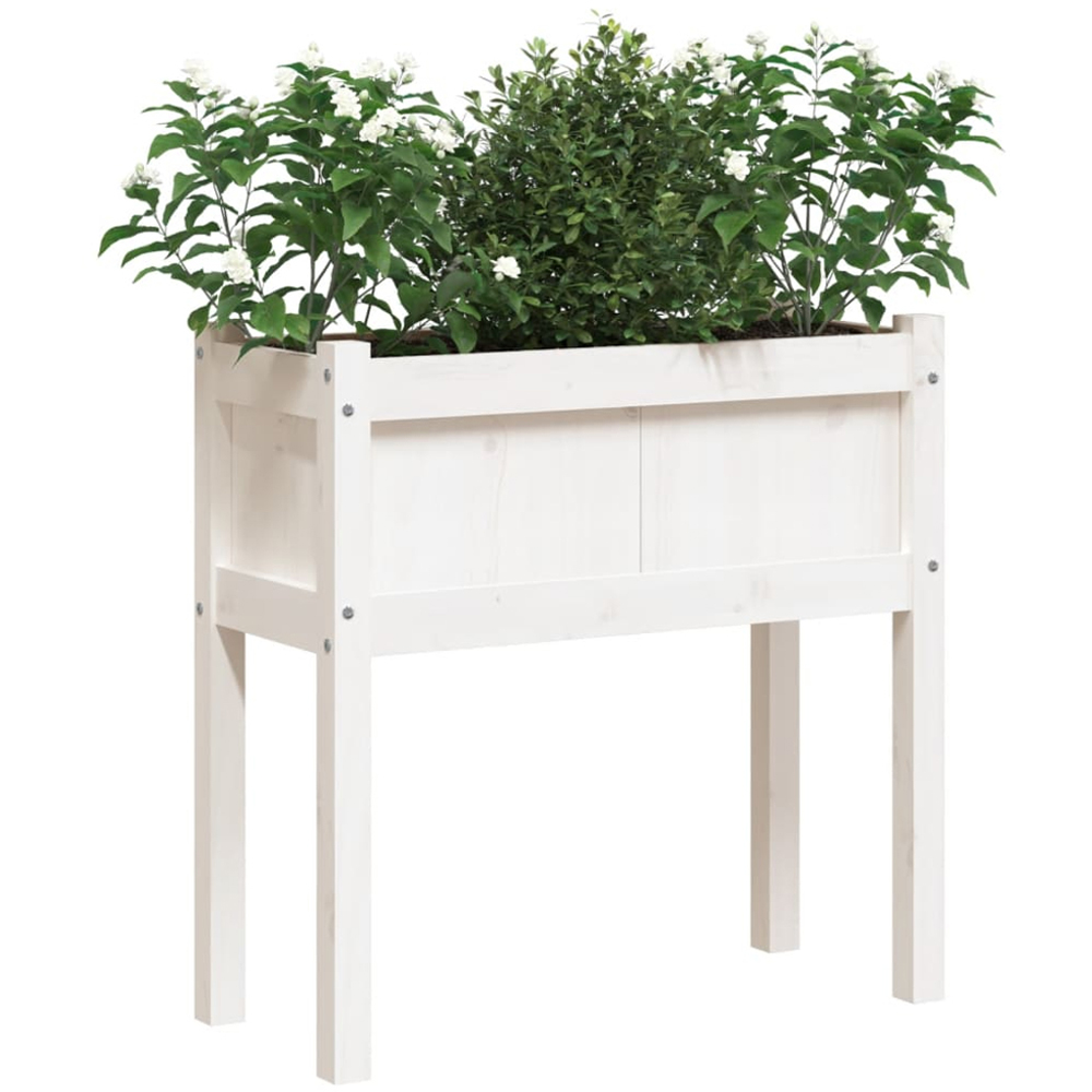 vidaXL White Solid Pine Wood Garden Planter with Legs 71 x 70 x 31cm Image 3