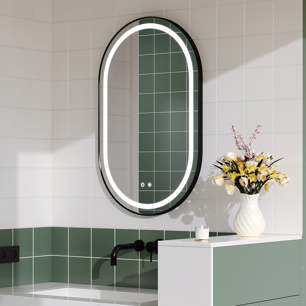 Living and Home Silver Oval Wall-Mounted LED Bathroom Mirror 80 x 50cm Image 7