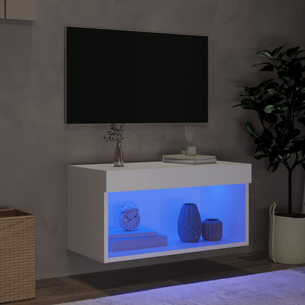 vidaXL Single Shelf White TV Cabinet with LED Lights Image 8