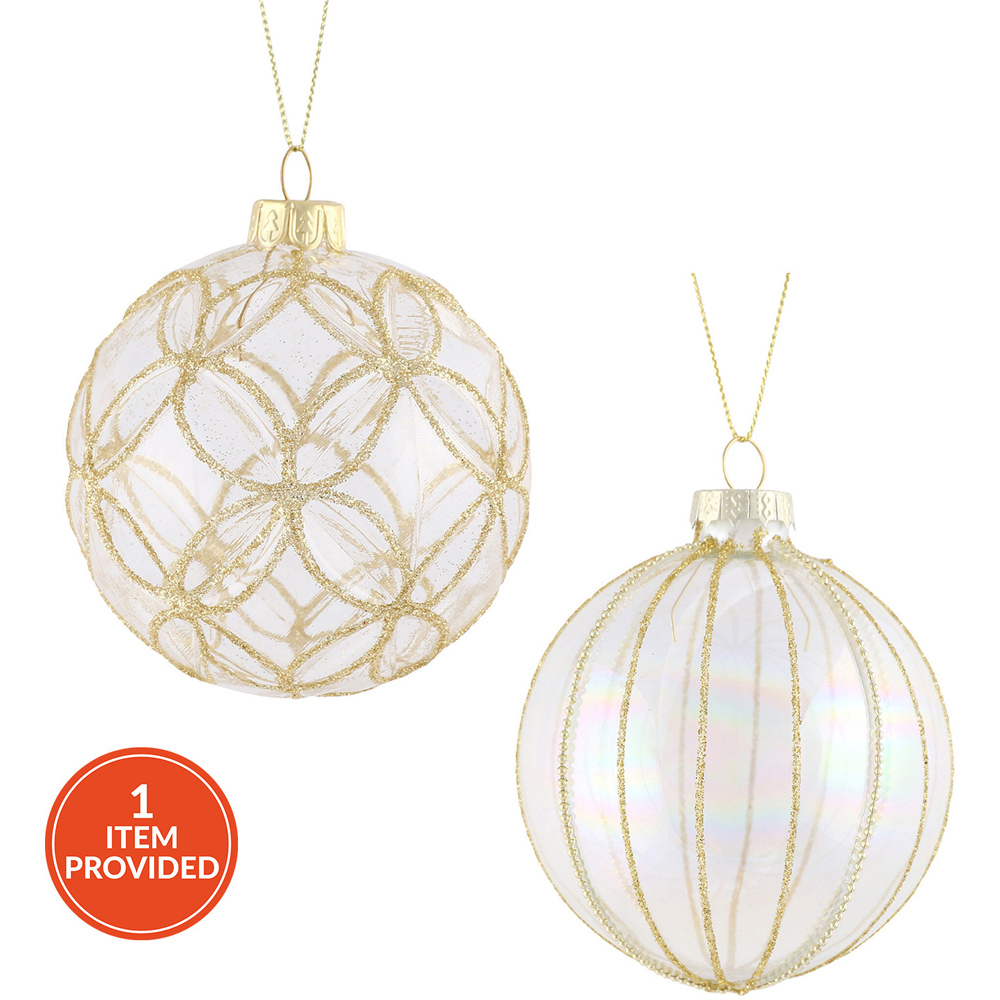 Clear Glass Gold Detailed Bauble Image 1