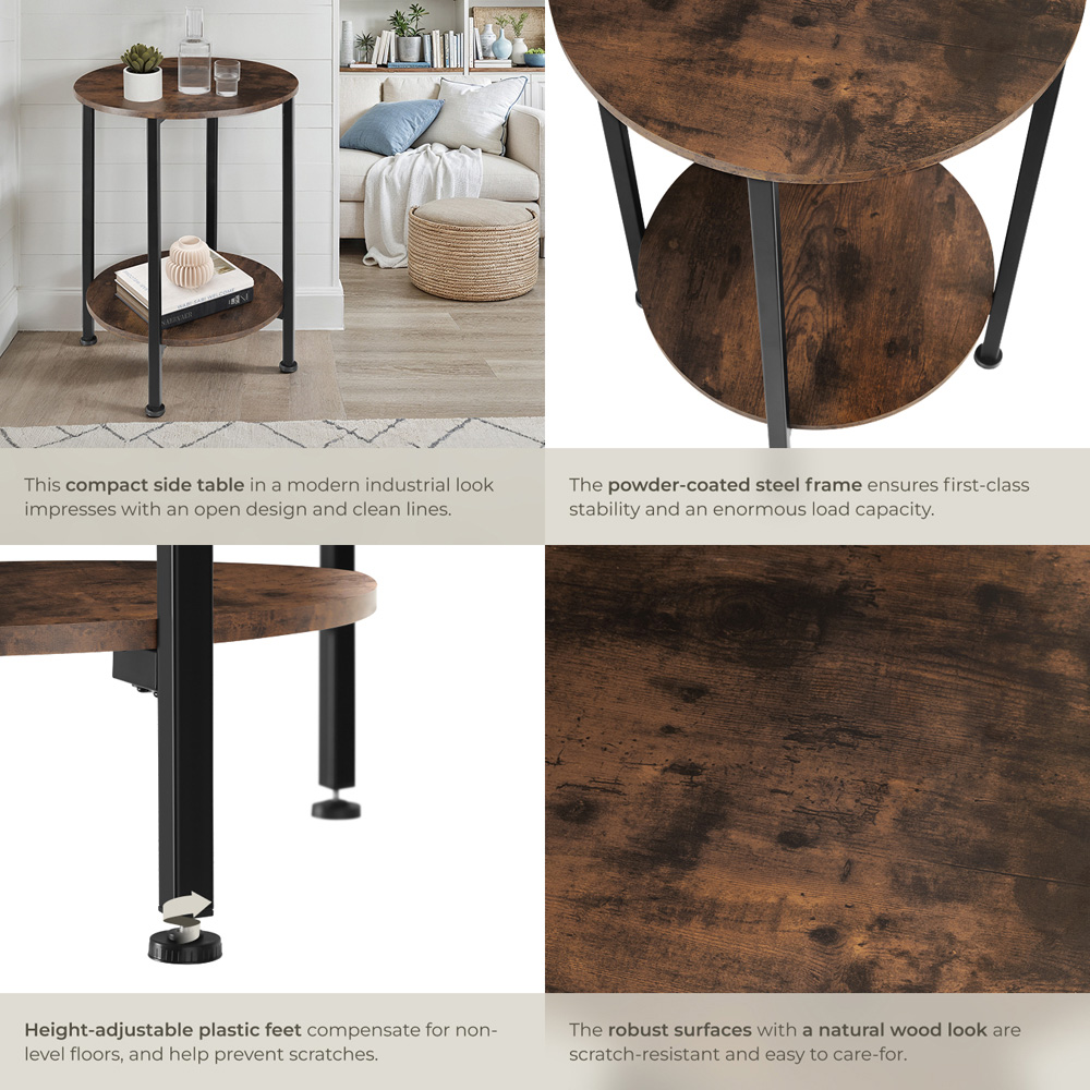 Tectake Ballina Single Shelf Rustic Dark Wood Bedside Table Image 5