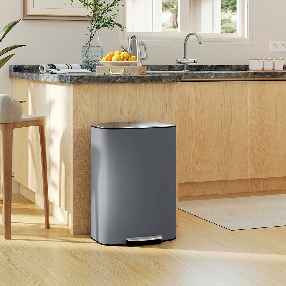 HOMCOM Grey Pedal Bin with Soft-Close Lid and Carry Handle 50L Image 3
