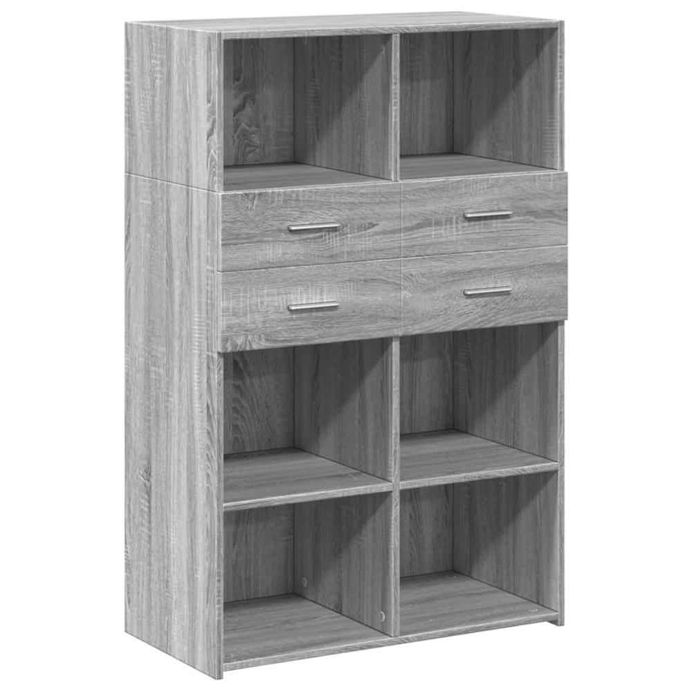 vidaXL 4 Drawer 6 Open Shelf Grey Highboard Image 2