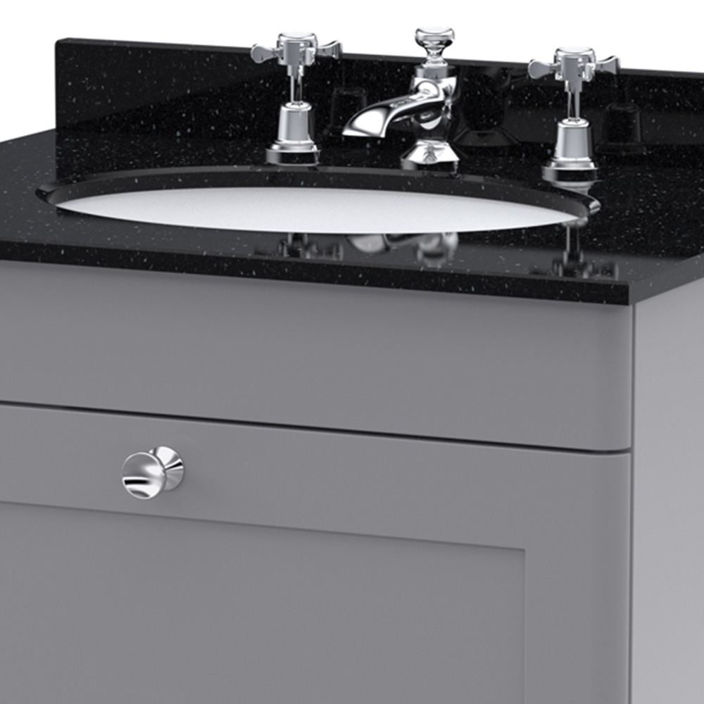 nuie Classique Single Drawer Satin Grey and Black Wall Hung Unit and 3 Tap Hole Marble Basin 600mm Image 2