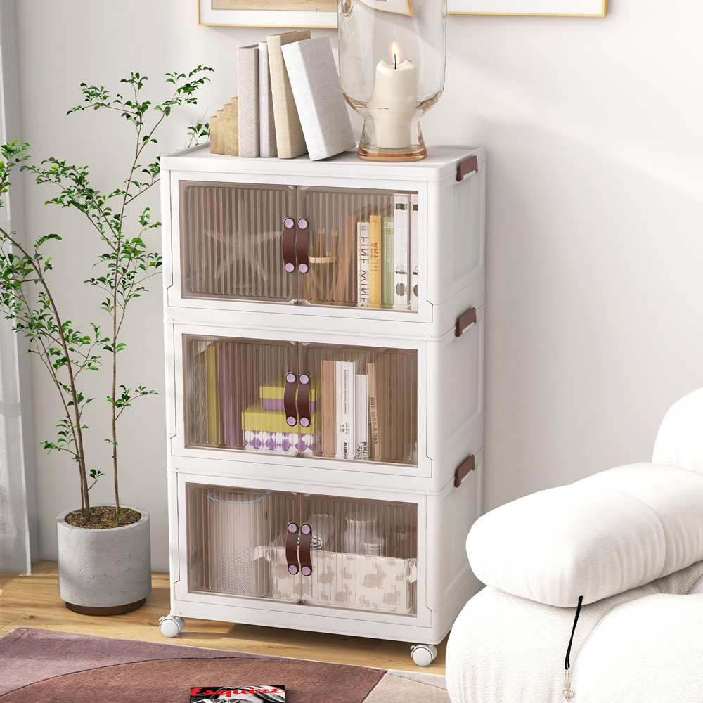 Costway 3 Tier White Stackable Storage Boxes with Lid Image 2