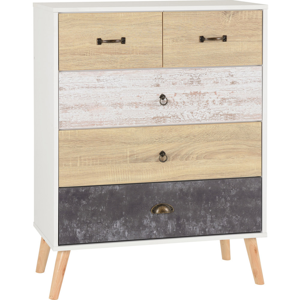 Seconique Nordic 5 Drawer White Distressed Effect Chest Image 2