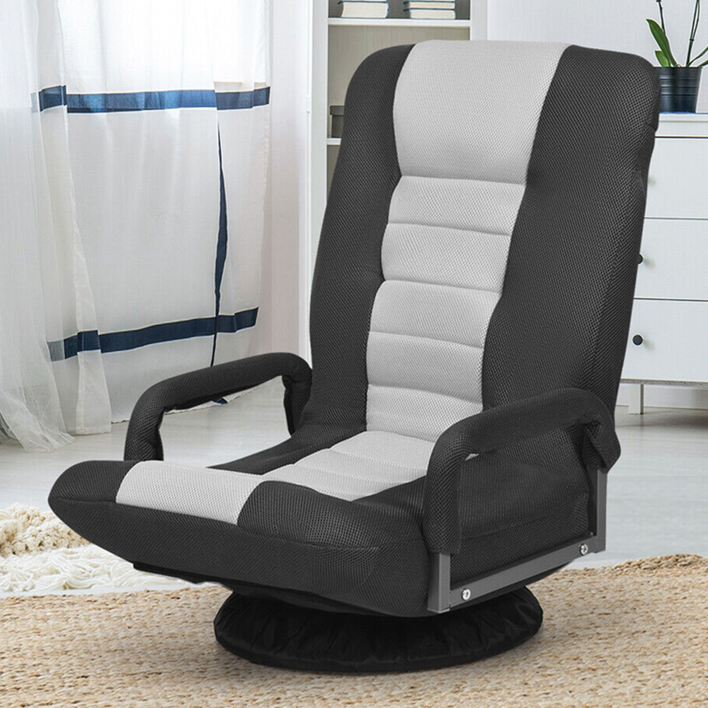 Costway Grey Swivel Gaming Chair with Adjustable Backrest Image 1