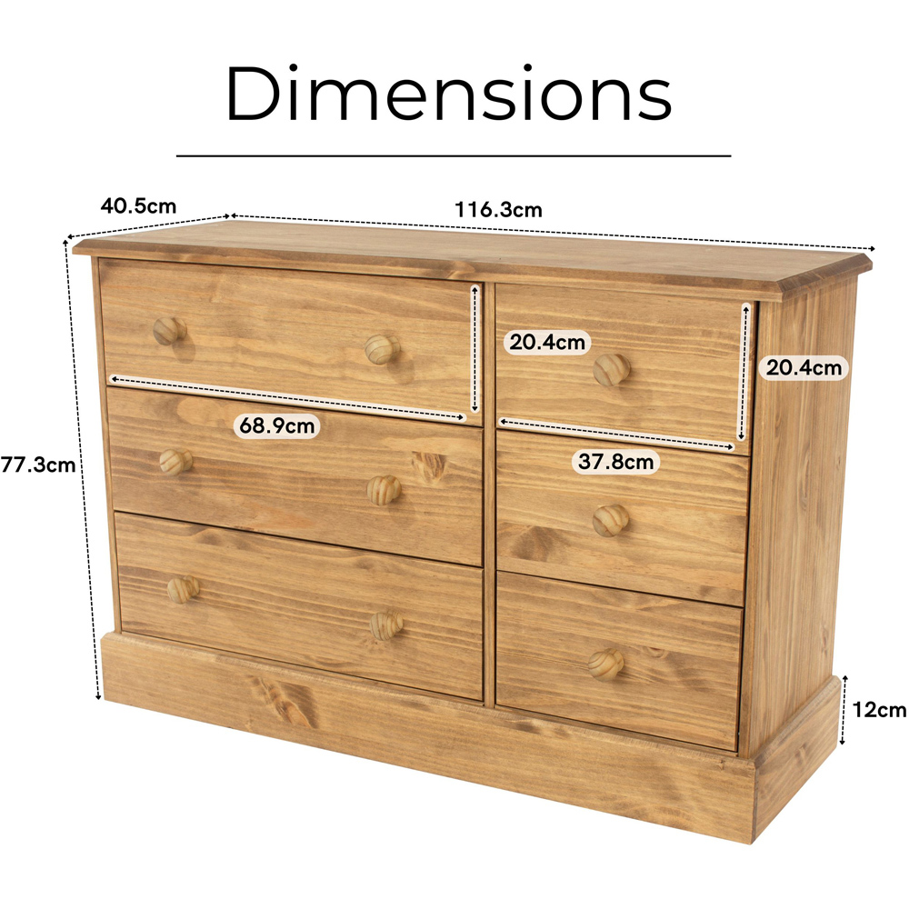 Core Products Cotswold 6 Drawer Pine Wood and MDF Wide Chest of Drawers Image 9
