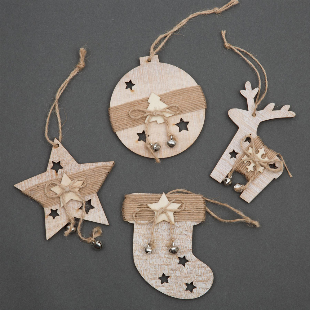 Shatchi 6 Piece Wooden Christmas Tree Ornament Set Image 3