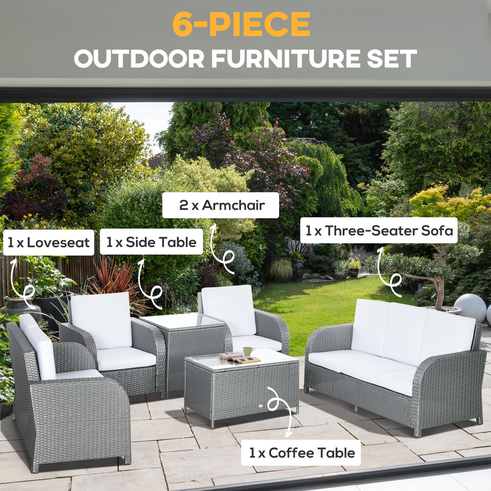 Outsunny 7 Seater Grey Rattan Garden Sofa Set with Glass Table Image 4