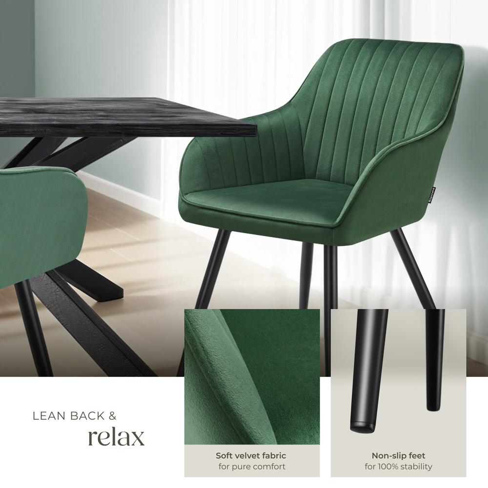 Tectake Marilyn Dark Green and Black Velvet Quilted Dining Chair Image 5