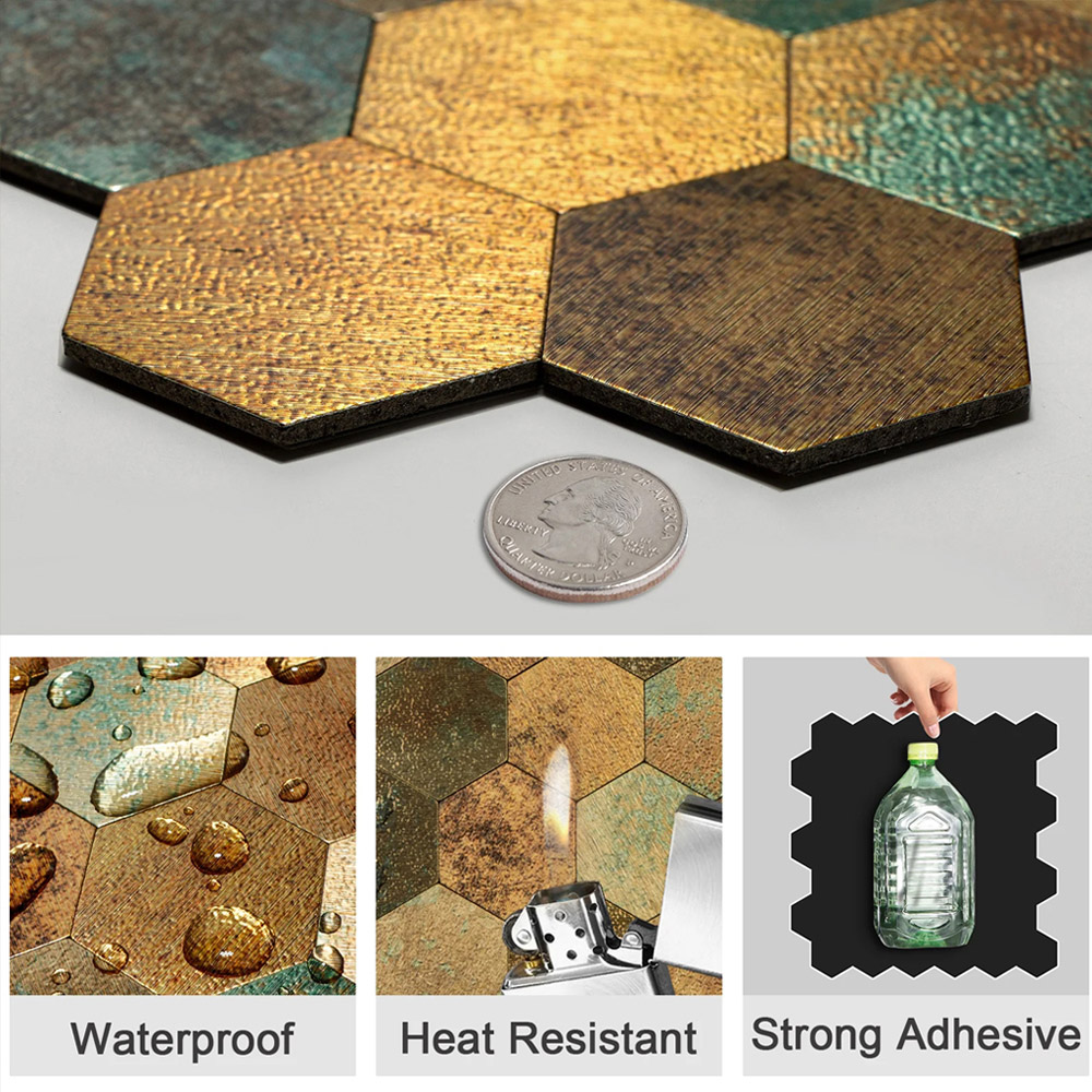 Britwall Mixed Bronze Mosaic Hexagonal Aluminium Peel and Stick Backsplash 290 x 288mm 4 Pack Image 7