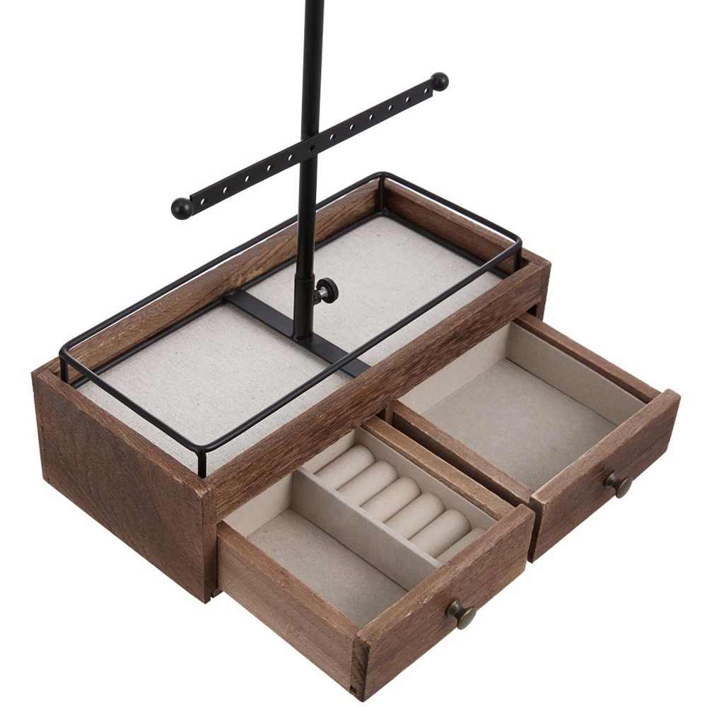 H&O Direct 3 Tier 2 Drawer Brown Retractable Jewellery Stand Image 4