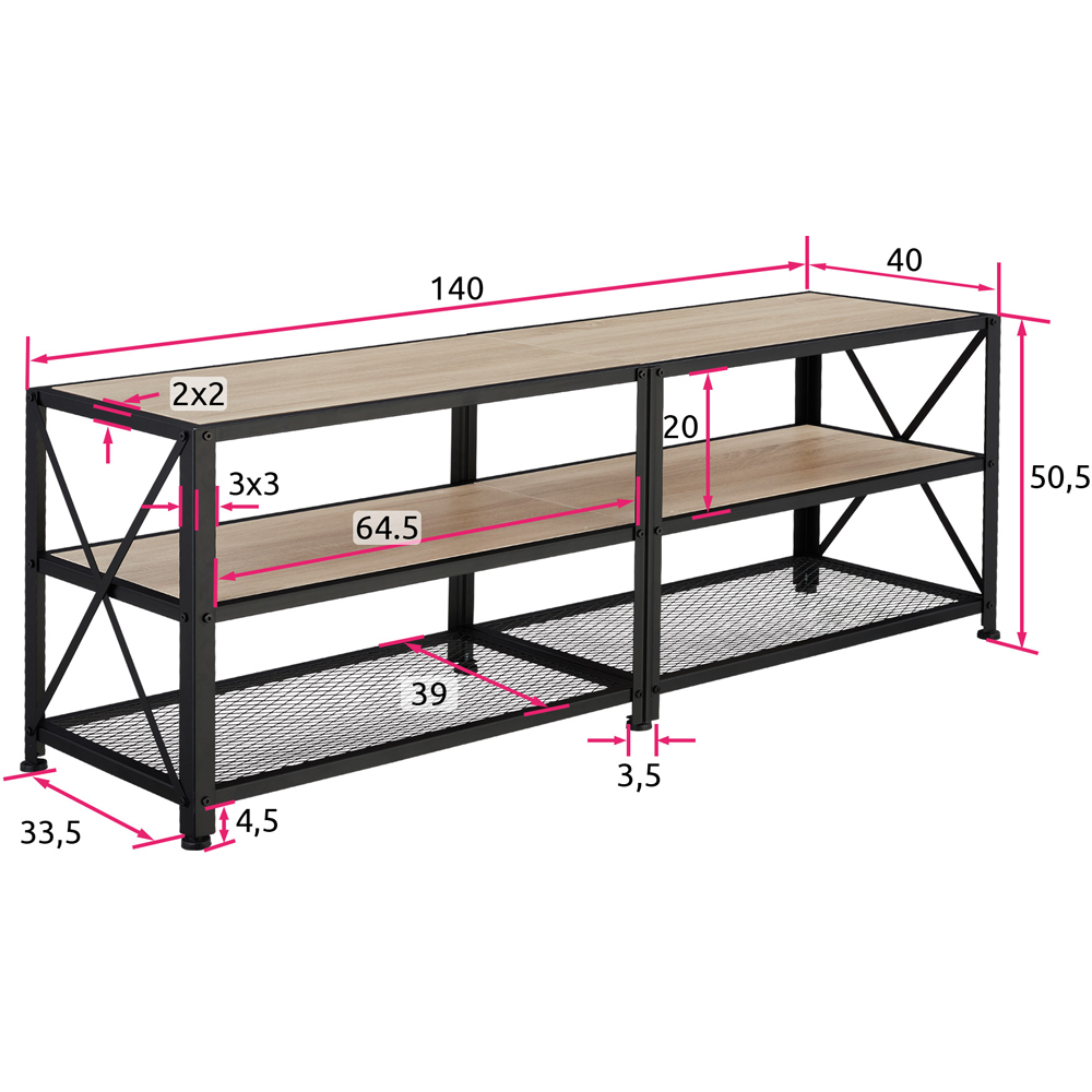 tectake 3 Shelf Light Wooden and Steel TV Stand Image 9