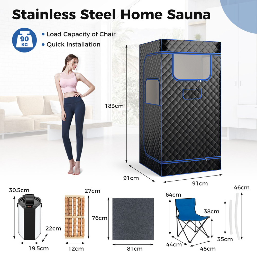 Costway Black Portable Steam Sauna with Steam Generator 3L Image 9