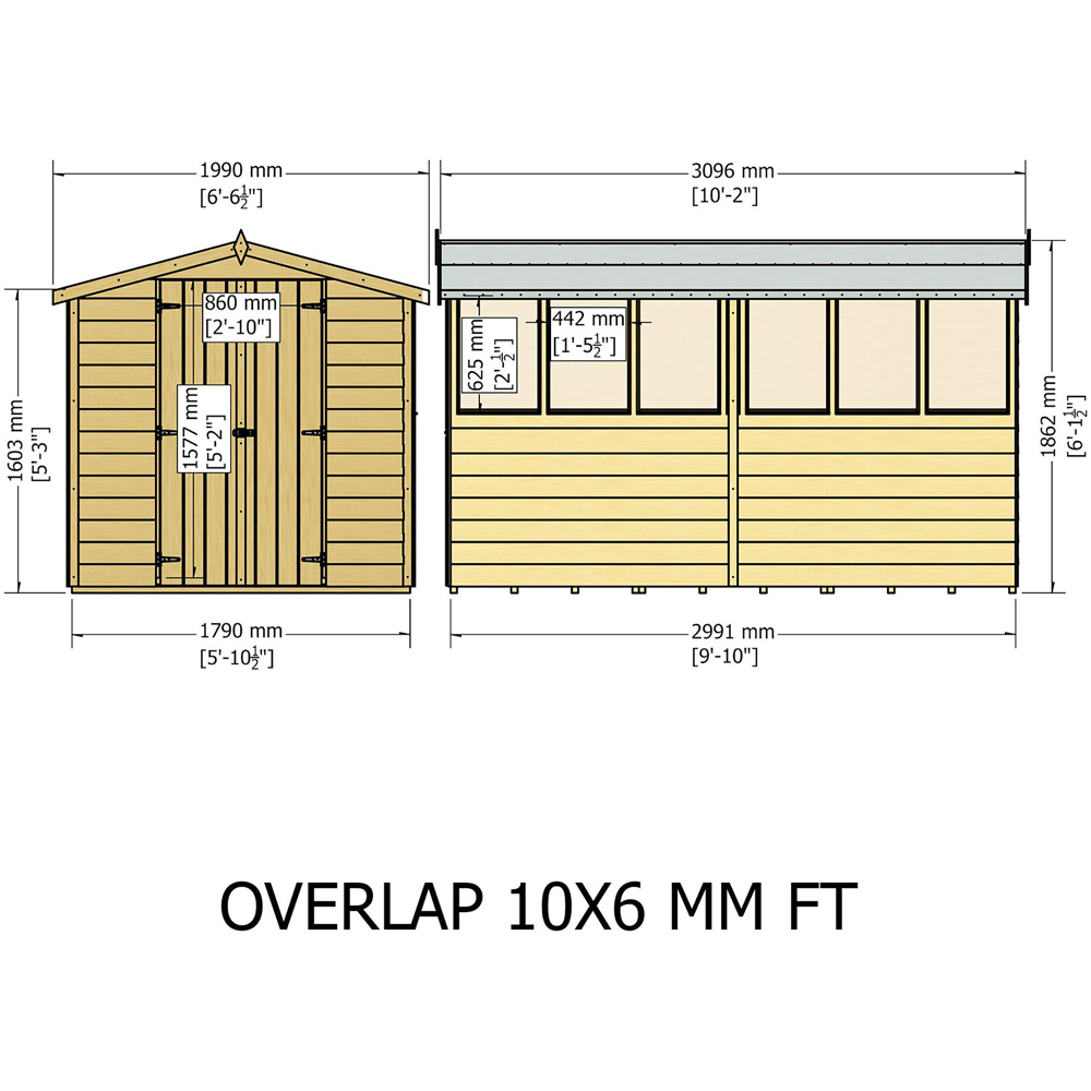 Shire 10 x 6ft Double Door Dip Treated Overlap Apex Shed Image 7