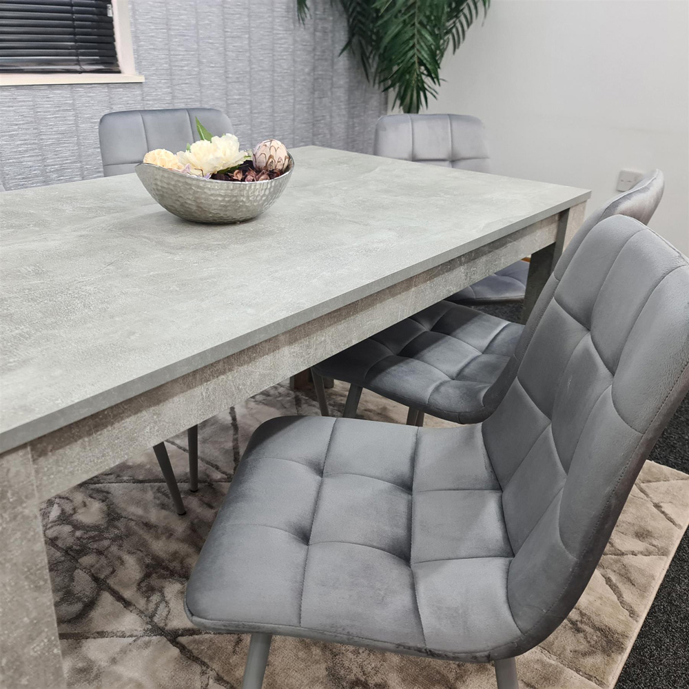 Portland Velvet 6 Seater Dining Set Stone Grey and Grey Image 4