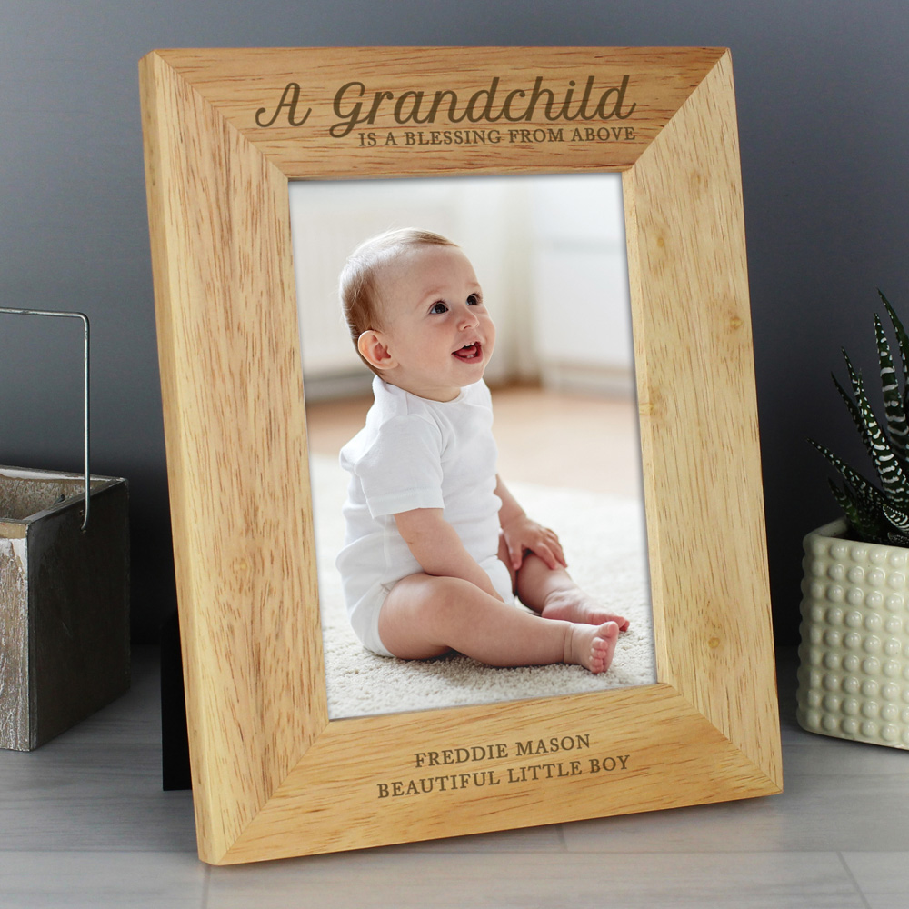 Personalised Memento A Grandchild Is A Blessing Oak Finish Photo Frame 5 x 7inch Image 2