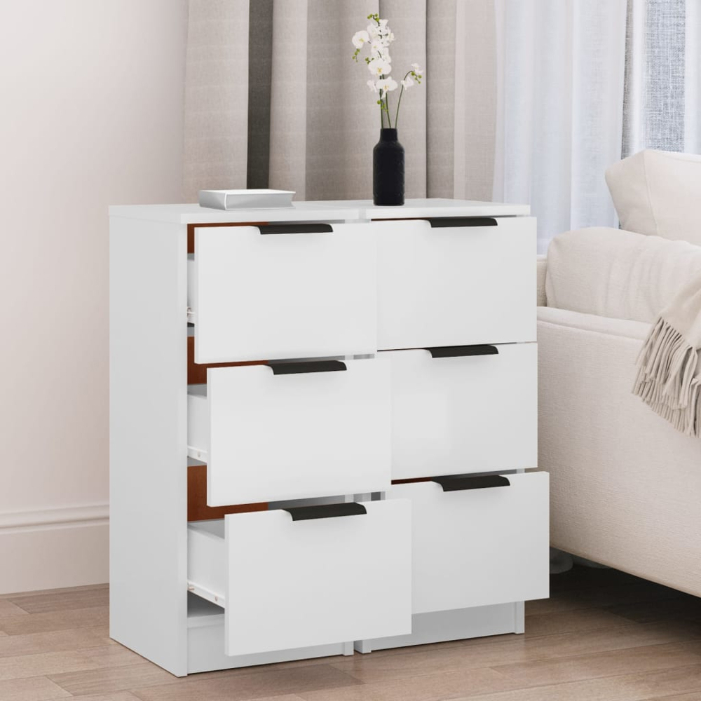 vidaXL 3 Drawer White Sideboard Set of 2 Image 3