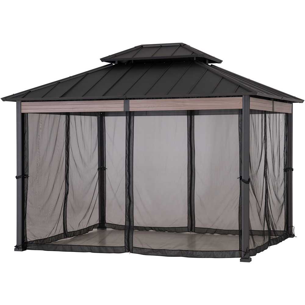Sunjoy 3.6 x 3m Heavy-Duty Hardtop Gazebo with Mosquito Netting and Wood-Look Beams Image 2