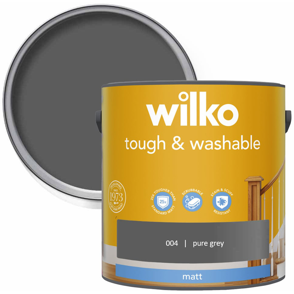 Wilko Tough & Washable Pure Grey Matt Emulsion Paint 2.5L Image 1