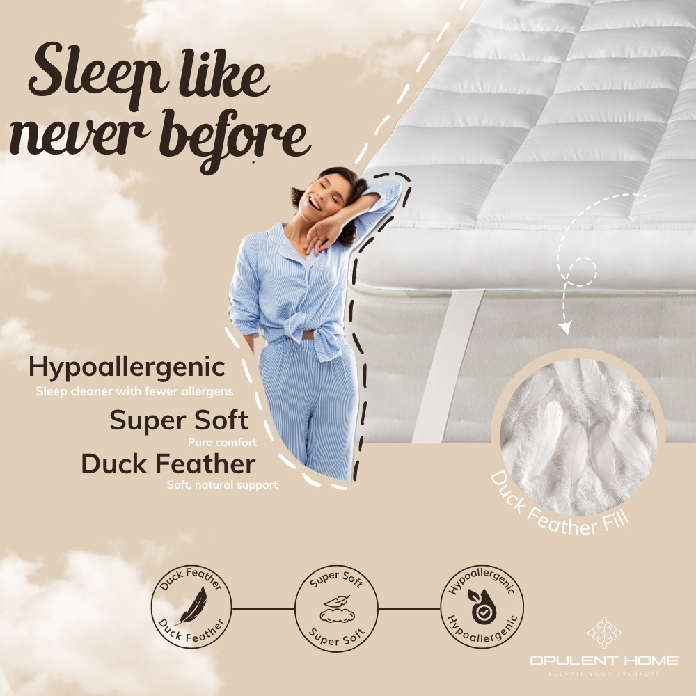 Opulent Home Single White Duck Feather Mattress Topper with Down-Proof Cotton Cover 5 inch Image 4