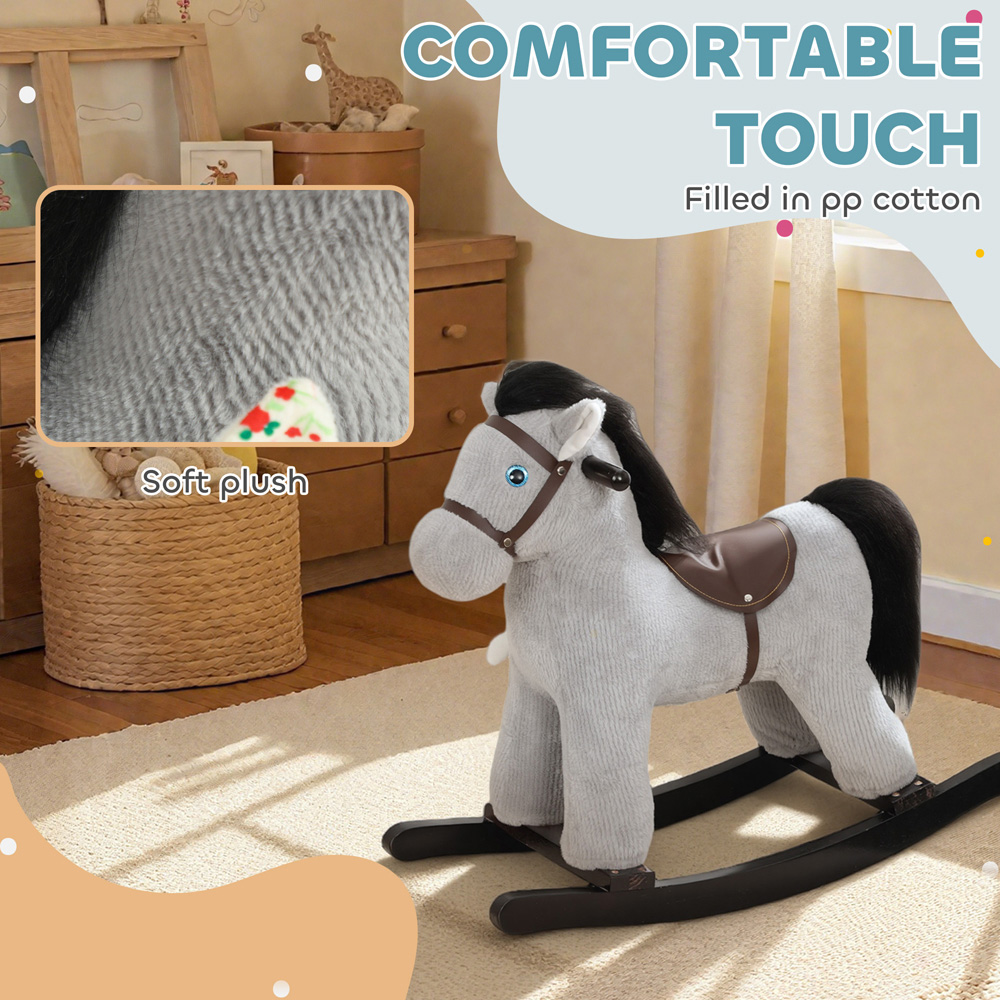 Tommy Toys AIYAPLAY Kids Grey Ride On Rocking Horse with Interactive Sounds and Rabbit Doll Image 6
