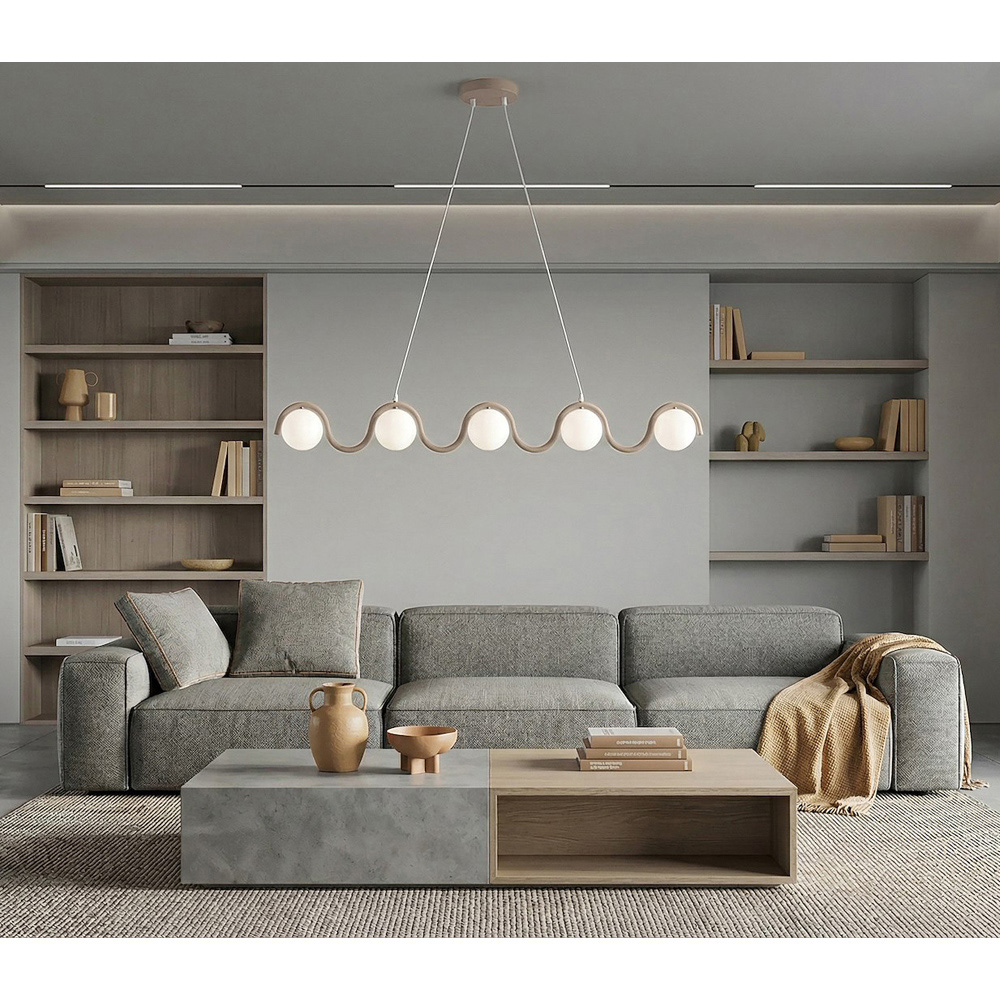 Emibig Sinus 5 Light Beige Linear Design G9 Ceiling Pendant Light Image 6