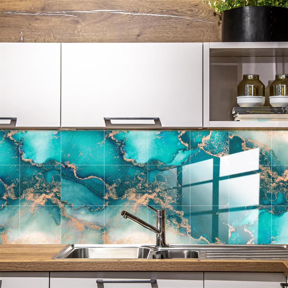Walplus Marble Stone Mediterranean Ocean Blue Tile Sticker 24 Pack Image 1