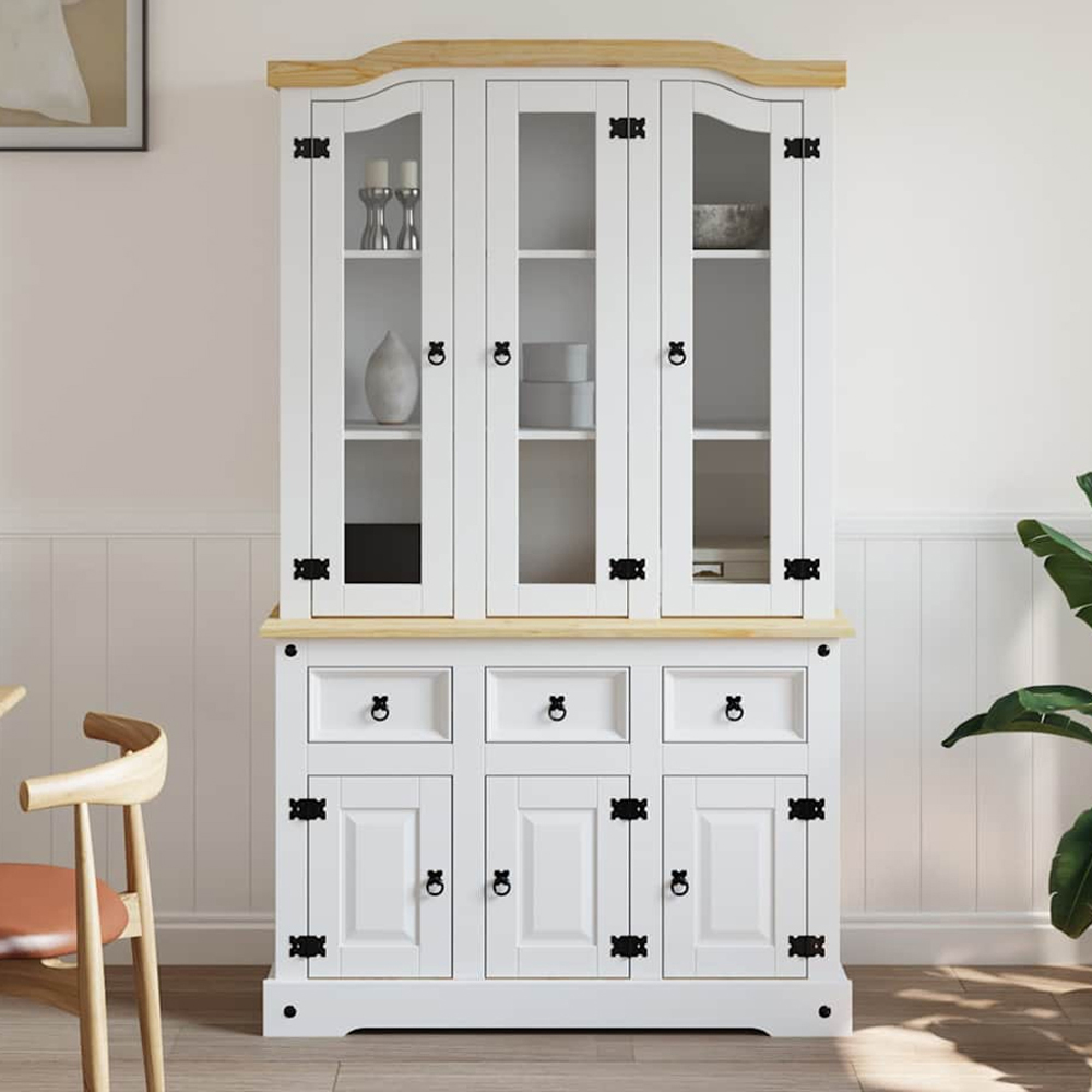 vidaXL Corona 6 Door 3 Drawer White Solid Pine Wood Highboard Image 1