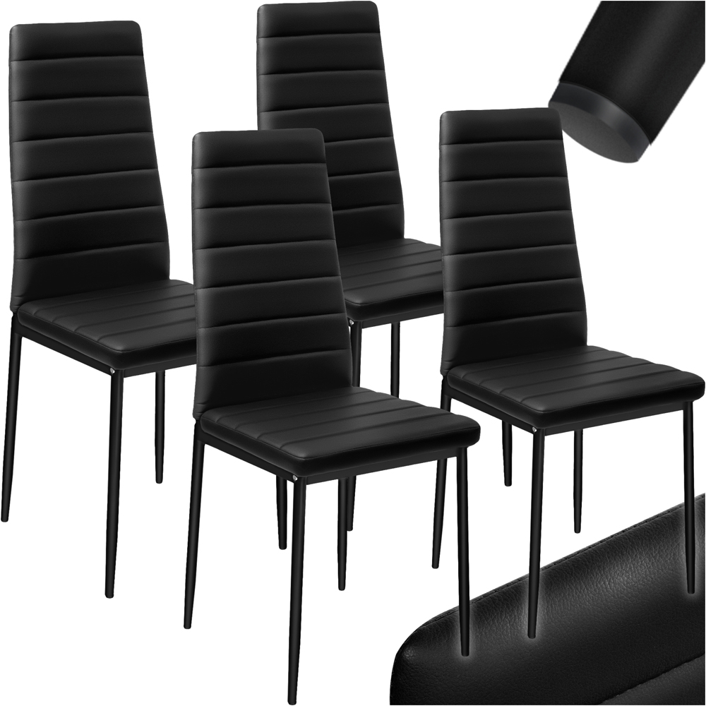 tectake Set of 4 Black High Backrest Padded Dining Chair Image 2