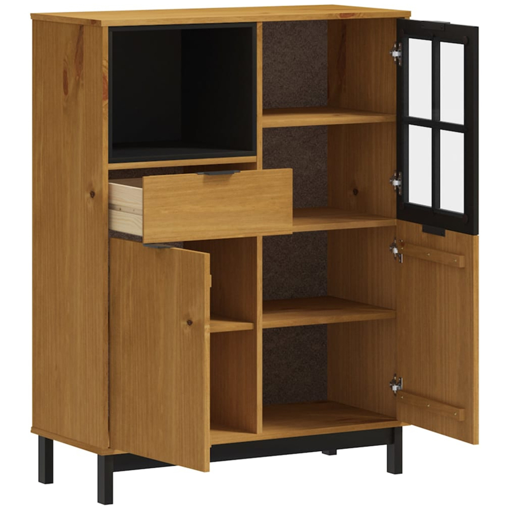 vidaXL 3 Door Single Drawer Single Shelf Brown Oak Solid Pine Wood Highboard Image 4
