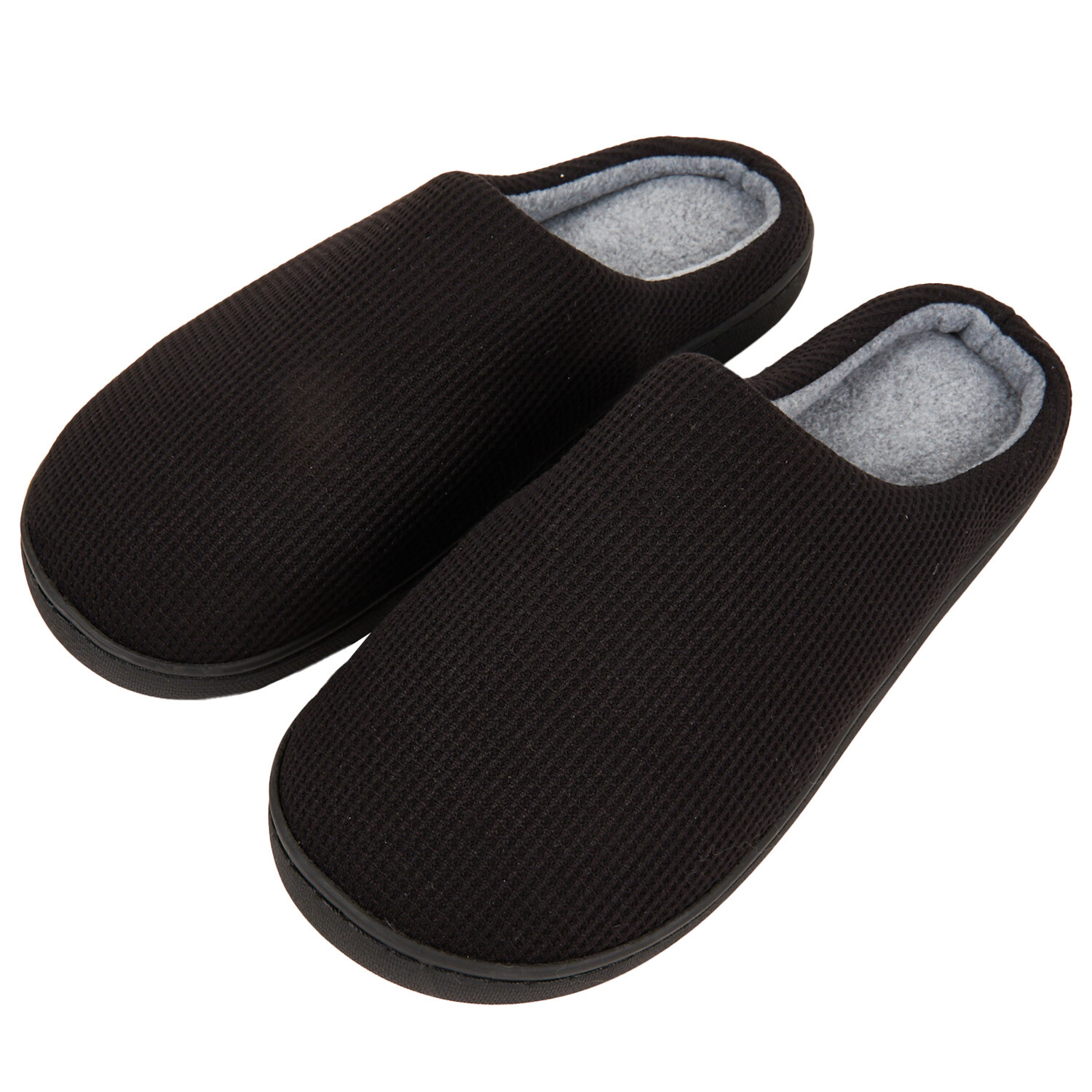 Mens Black Memory Foam Slippers - Black Image 2