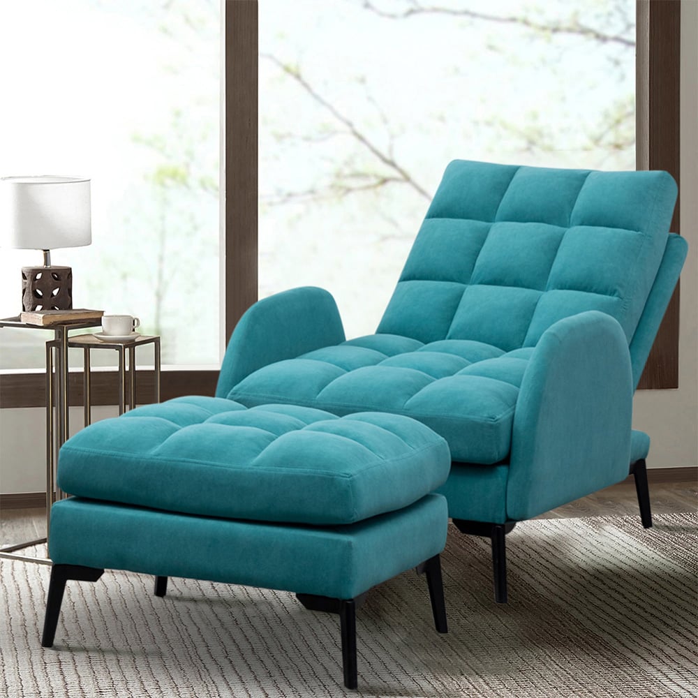 Living and Home Modern Green Leisure Armchair with Footstool Image 1