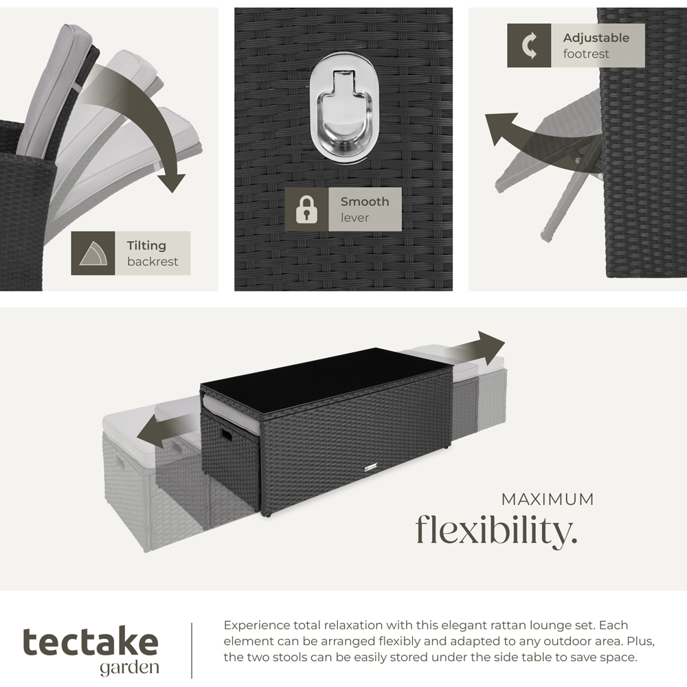 tectake Bari 6 Seater Black Rattan Reclining Garden Lounge Set Image 4