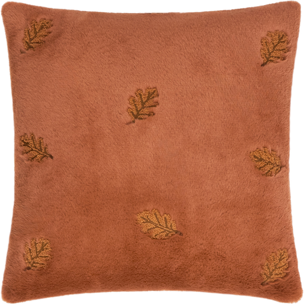 Furn Autumn Trail Embroidered Rust Faux Fur Cushion 45 x 45cm Image 1