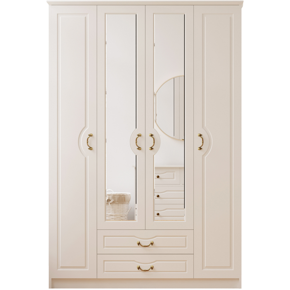 Evu ANNE 4 Doors 2 Drawers White Mirrored Wardrobe Image 2