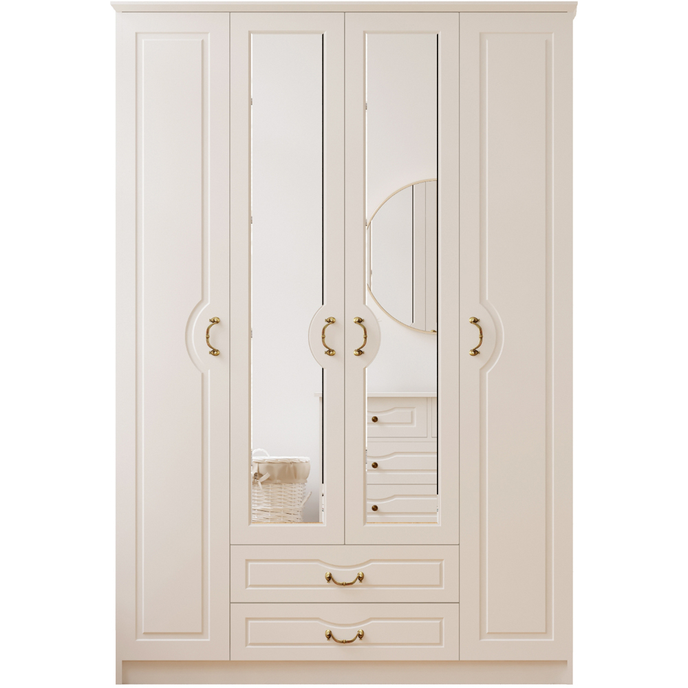 Evu ANNE 4 Door 2 Drawer White Mirror Wardrobe Image 2