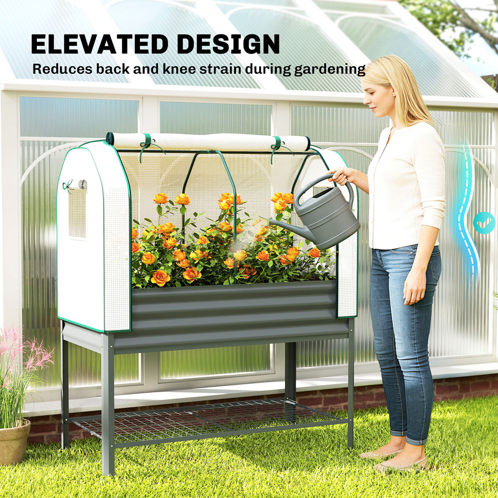 Outsunny Galvanised Raised Planter with Greenhouse Cover and Bottom Shelf 140 x 120 x 55cm Image 6