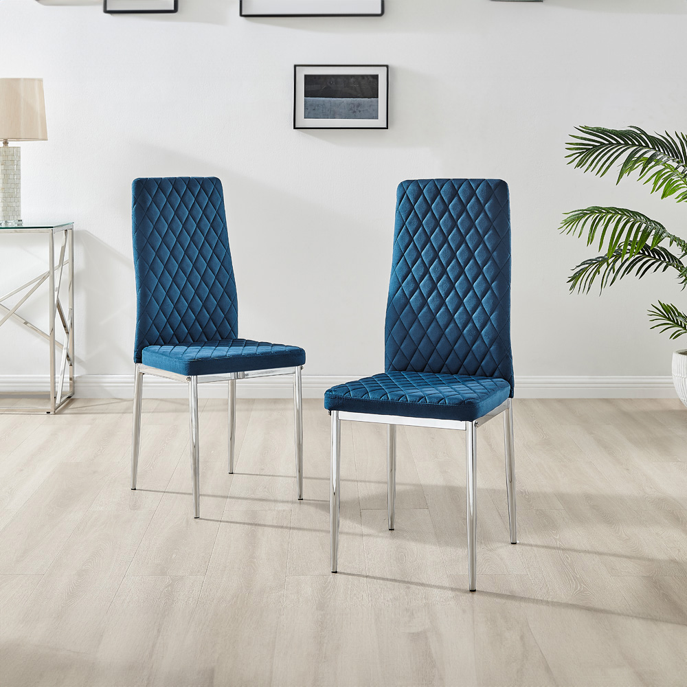 Furniturebox Arona Valera 4 Seater Round Dining Set Navy and Chrome Image 3