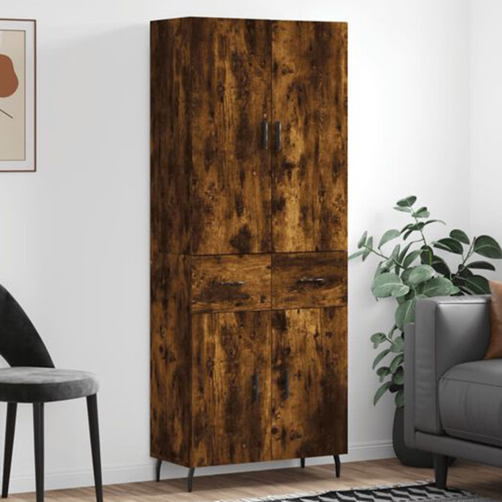 vidaXL 4 Door 2 Drawer Smoked Oak Highboard Image 1