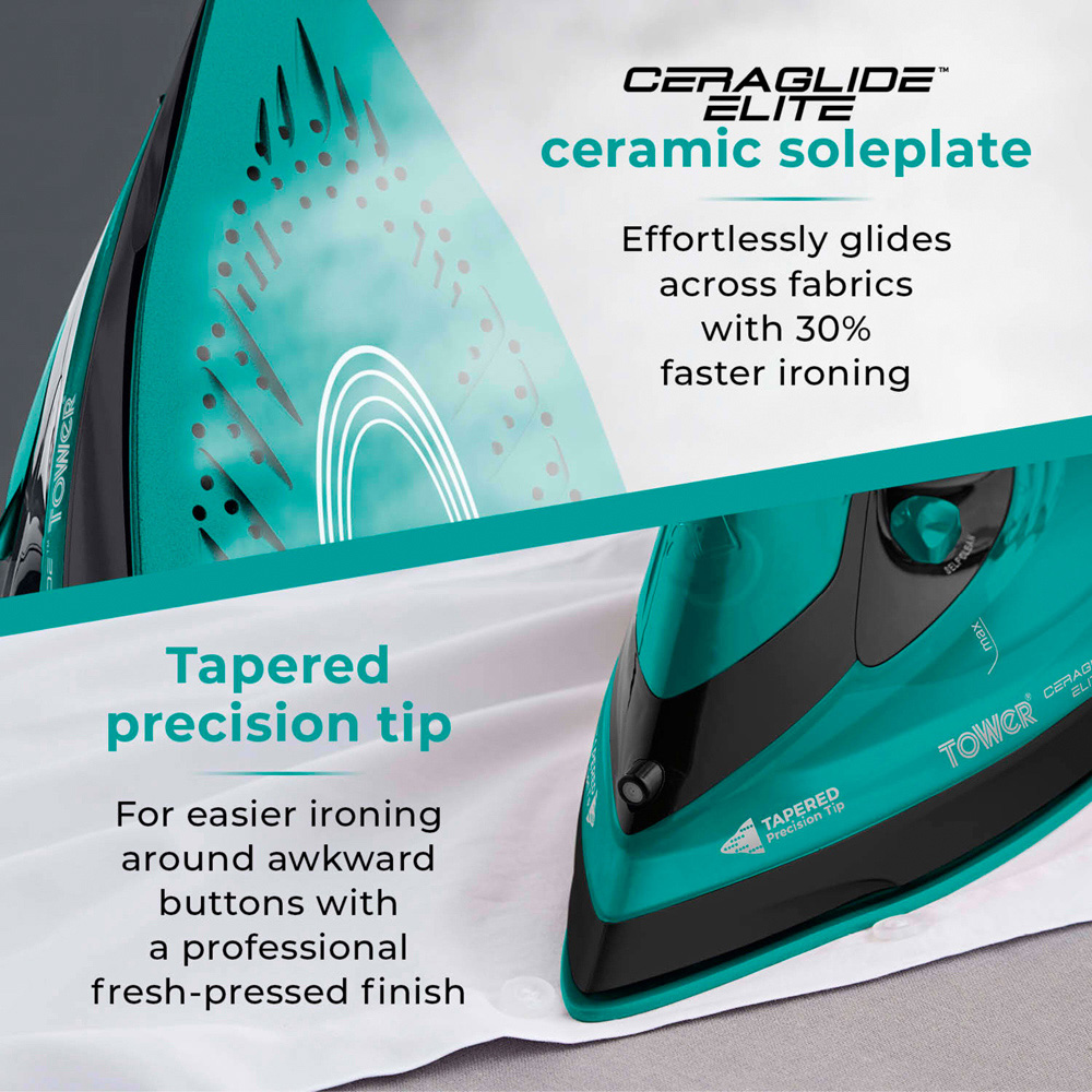 Tower Ceraglide Black and Teal Cord and Cordless Iron 2800W Image 5