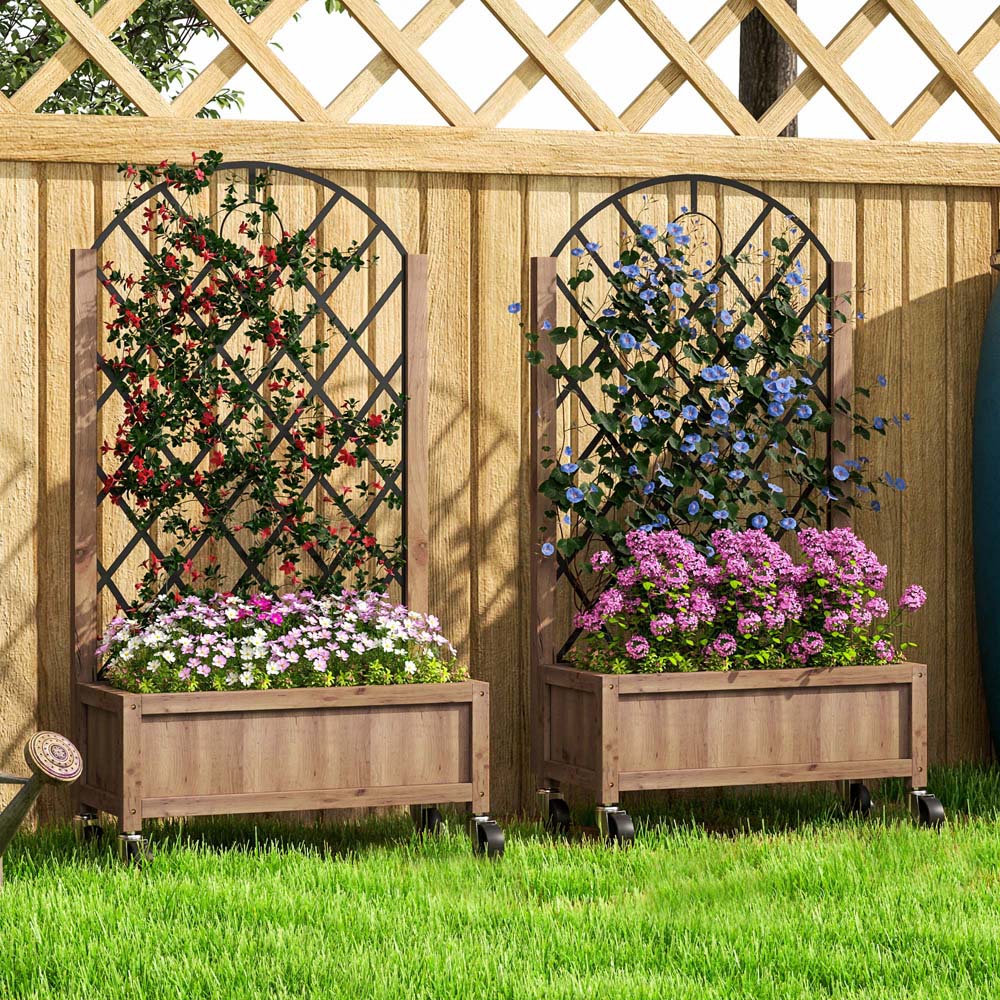 Outsunny Wooden Raised Garden Bed with Trellis 2 Pack Image 3