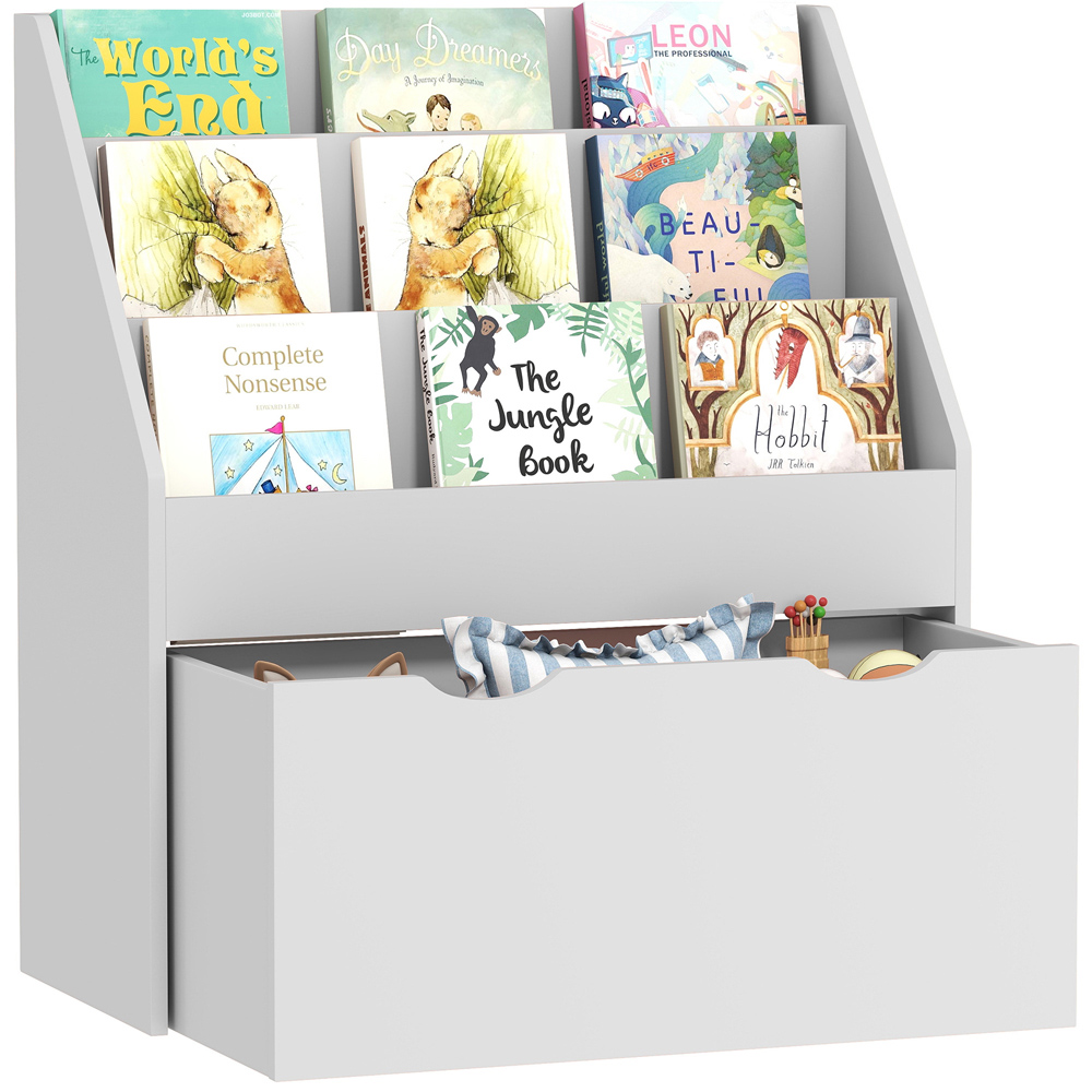 AIYAPLAY 3 Shelf Single Drawer Grey Kids Bookcase Image 2