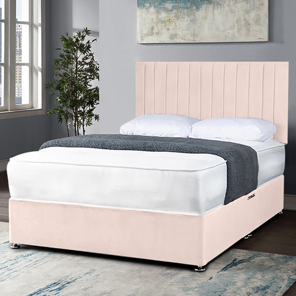 Eleganza Home Naptime King Size Blush Plush Divan Bed with Lined Headboard Image 1