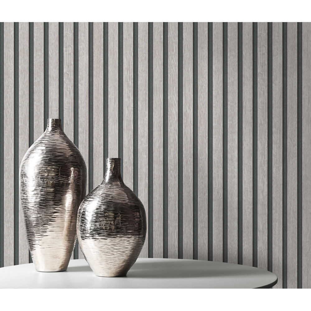 Erismann Acoustic Panel Wood Slat Taupe Wallpaper Image 3