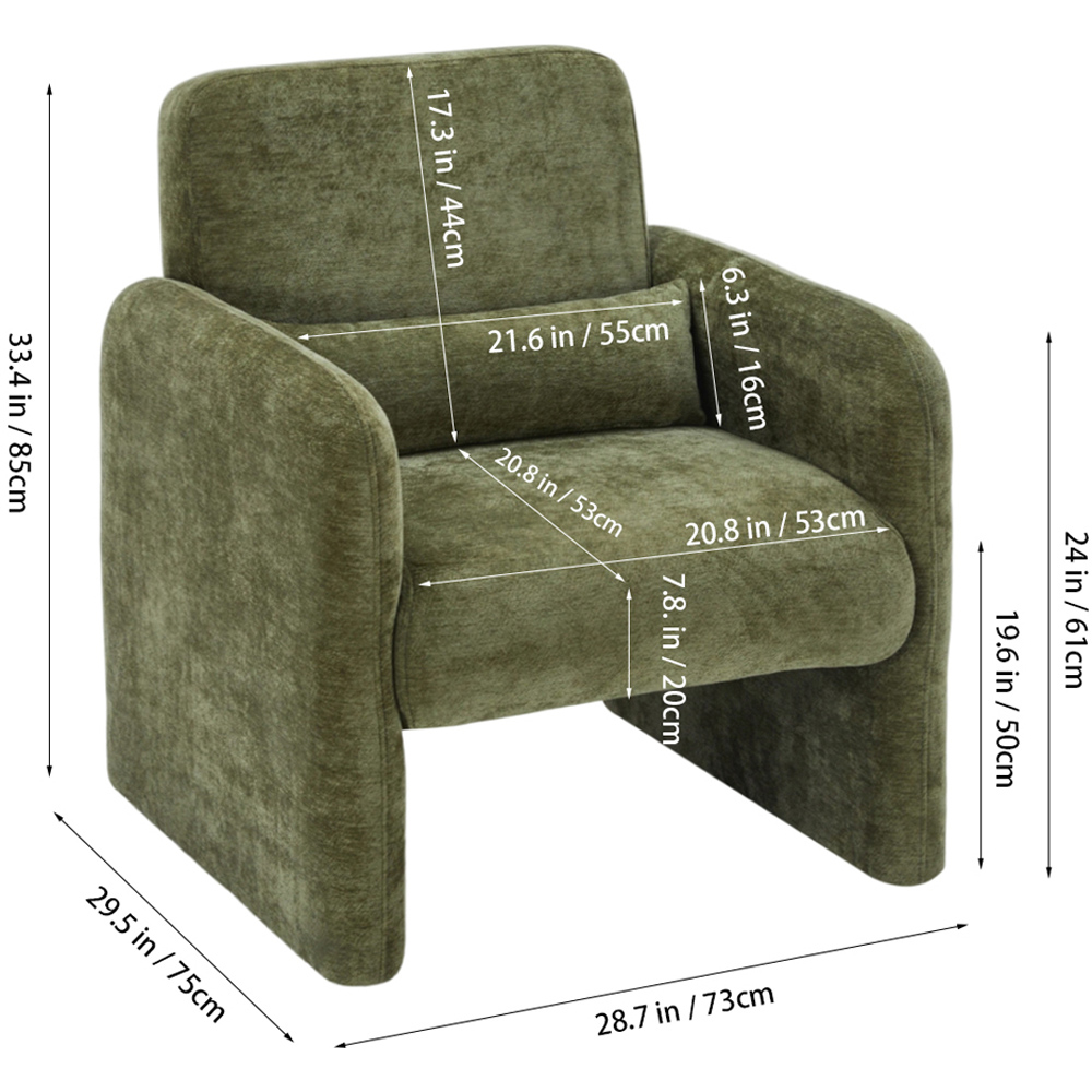 Living and Home Green Chenille Upholstered Accent Chair with Lumbar Pillow Image 9
