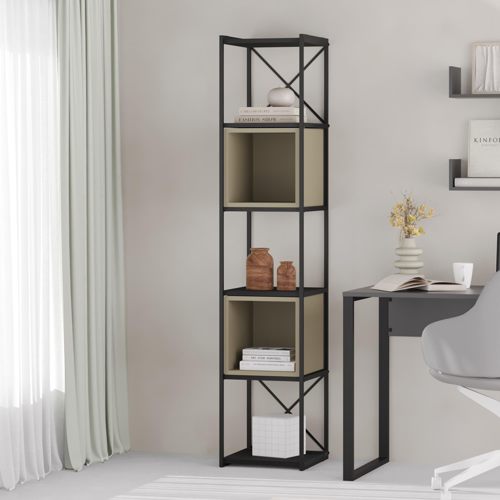 Decortie Vale Mini 5 Shelf Black Wood and Ash Green Bookcase Image 5